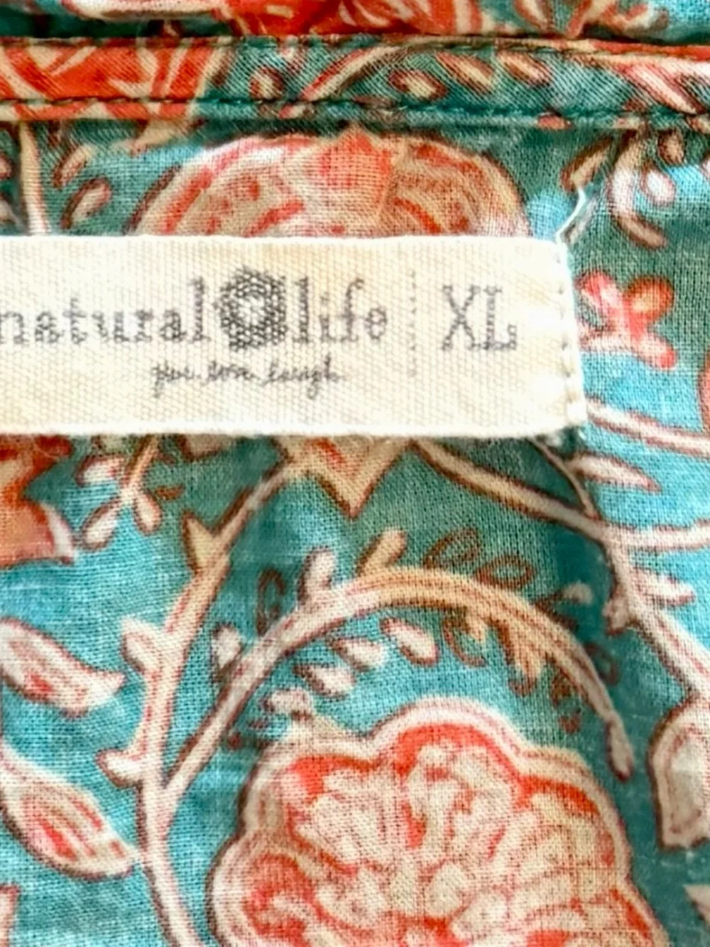 Natural Life Women’s Cotton Sleeveless Shirt Dress - Turquoise Vines - XL - Picture 2 of 3
